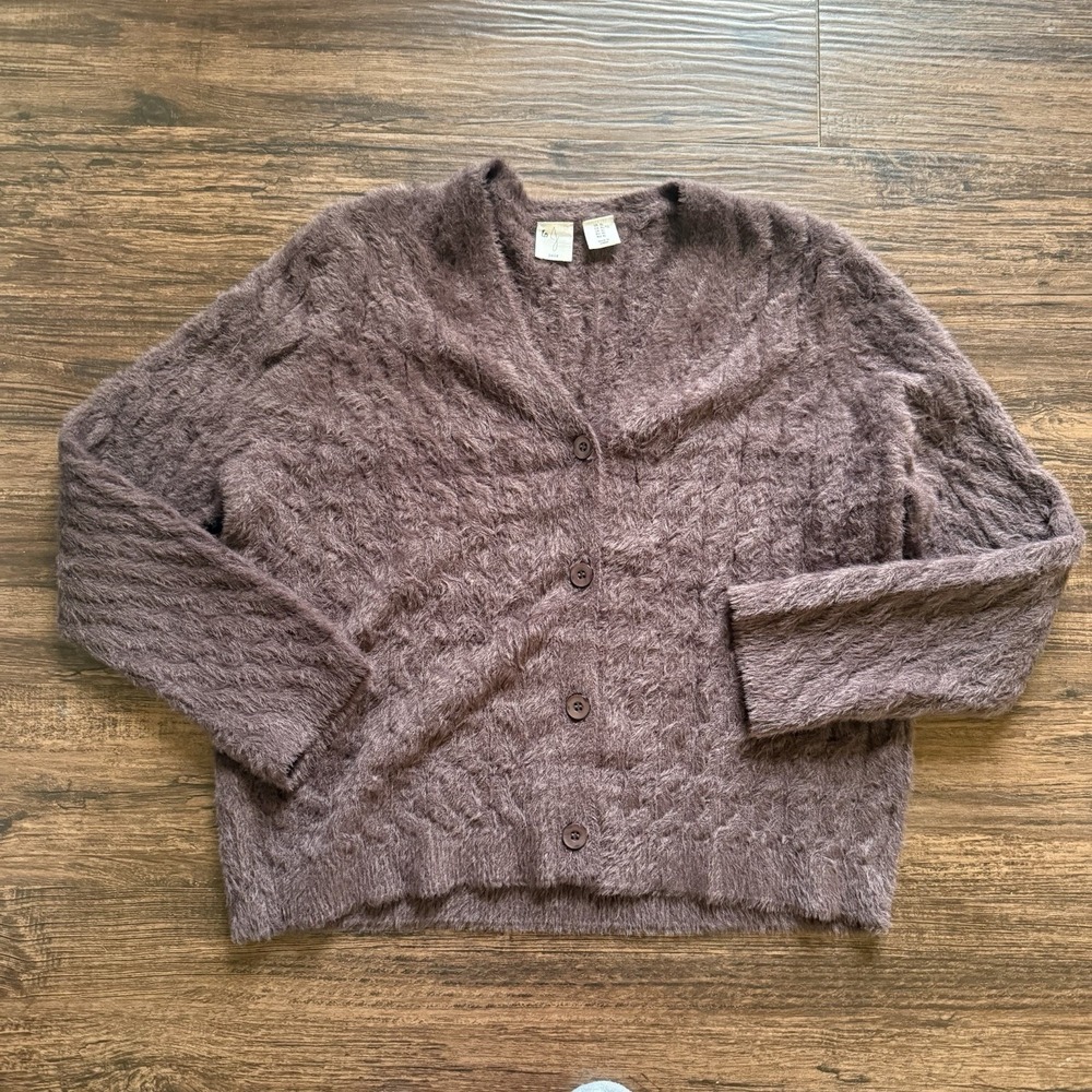 Joie Mabel Faux Fur Cardigan XL Shaggy Eyelash Knit Fuzzy Sweater